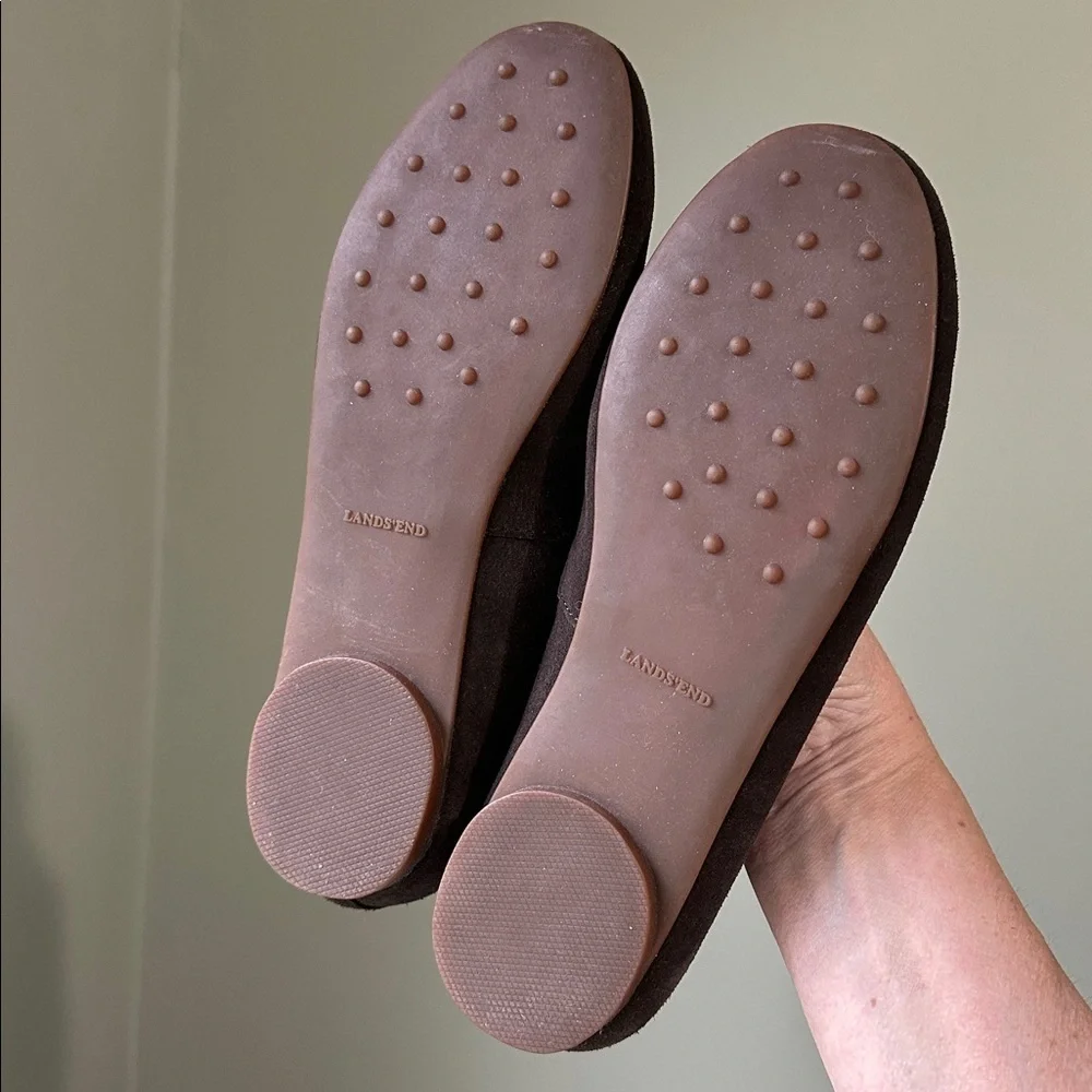 Lands End Suede Ballet Flats Brown Size 5.5 Rubber Sole Flaw
